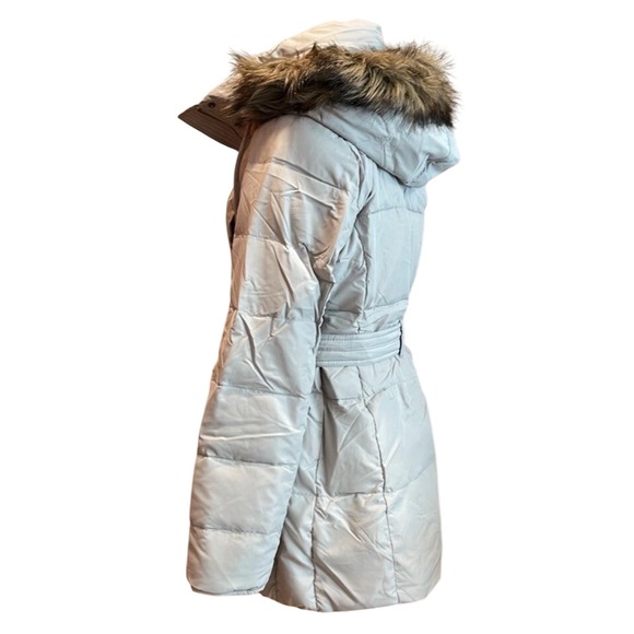 Hollister Puffer Coat Faux Fur Hood Belted Light Gray Women's Size L - Picture 3 of 9